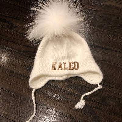  Personalised Embroidered Beanie Monogram Hat with Fur Pom-Pom