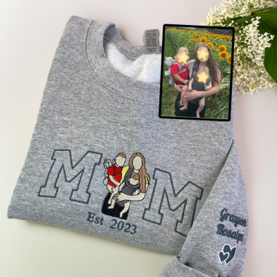 Custom Mum Portrait From Photo Hoodie Embroidered Sweatshirt.