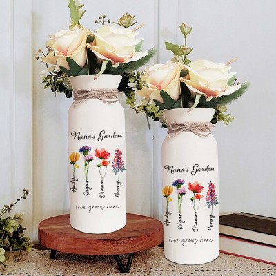 Personalised Birth Month Flower Pots with Grandkids Names, Mothers Day Gift