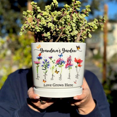 Personalised Birth Month Flower Pots with Grandkids Names, Mother's Day Gifts.