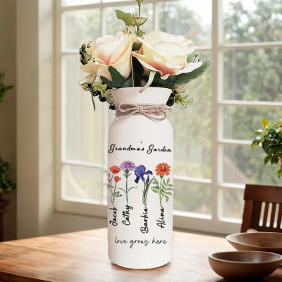 Personalised Birth Month Flower Vase with Grandkids Names, Mother's Day Gift