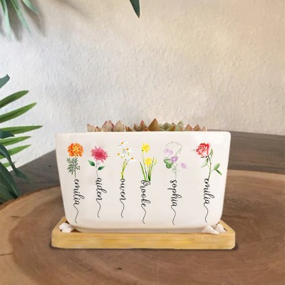Personalised Birth Month Flower Pots with Grandkids Names, Mother's Day Gifts.