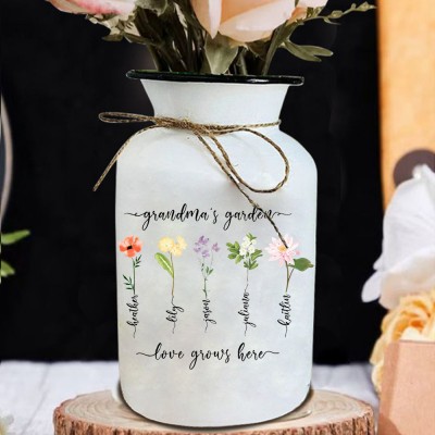 Personalised Birth Month Flower Vase with Grandkids Names, Mother's Day Gift.