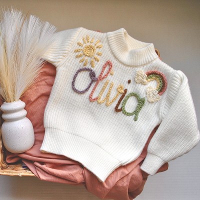 Personalised Baby Girl Sweater- Birth Announcement Pregnancy Gift