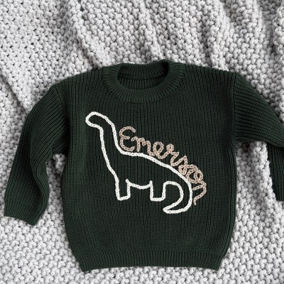 Personalised The Dino Sweater Hand Embroidered Baby Sweater