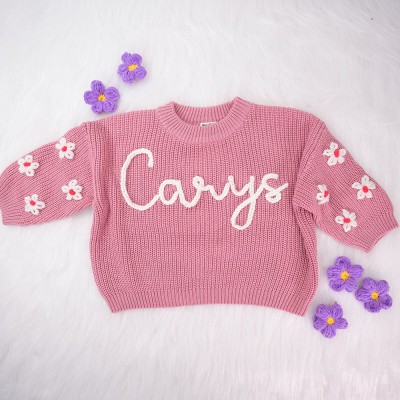 Personalised Name with Stunning Embroidery Hand Embroidered Baby Knit Sweater