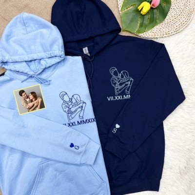 Customised embroidered Couple hoodie Roman Numerals Valentines Day Gift