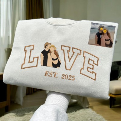 Personalised Couple Embroidered Photo Portrait Hoodie