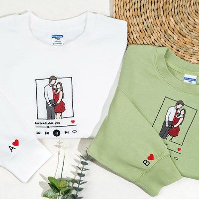 Personalised Couple Embroidered Photo Portrait Hoodie Gift for Lovers