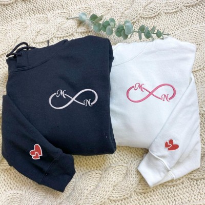 Custom Embroidered Love You Infinity Hoodies for Couples Valentine's Day Gift