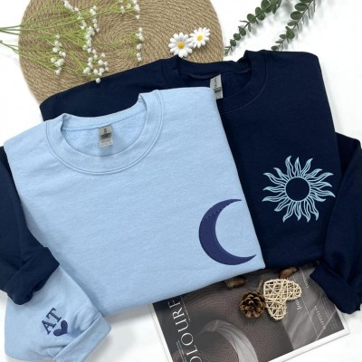 Personalised Embroidered Sun and Moon Matching Couple Hoodie Anniversary Gift