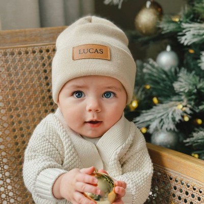 Personalised Vegan Leather Patch Baby Hats With Name