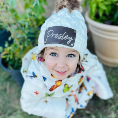 Custom Toddler Personalised Faux Leather Patch Ribbed Beanie