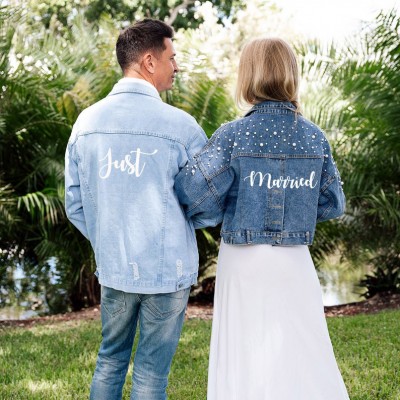 Personalised Groom and Bride Pearl Jean Jacket Wedding Gift