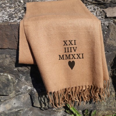 Personalised Roman Numeral Embroidered Scarf Valentines Day Anniversary Gift