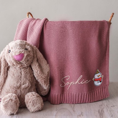 Personalised Knitted Baby Blanket with Embroidered Name Baby shower gift