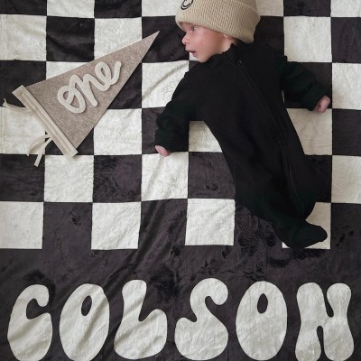 Personalised Baby Checkered Blanket Custom Baby Gift