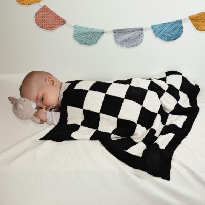 Personalised Leather Patch Baby Checkered Blanket Custom Baby Gift