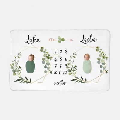Personalised Baby Gender Neutral Twin Milestone Blanket Great Gift for Birthday