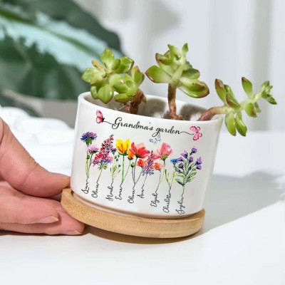Personalised Birth Month Flower Pots with Grandkids Names, Mother's Day Gifts.