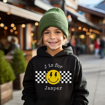 Personalised Toddler Girl & Boy Hoodie Custom Name Smiley Face Sweatshirt