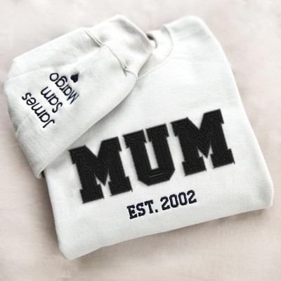 Personalised Embroidered Mum Sweatshirt with Kid Names Pregnancy Announcement Gift.