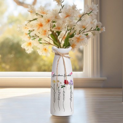 Personalised Birth Month Flower Vase with Grandkids Names, Mother's Day Gift