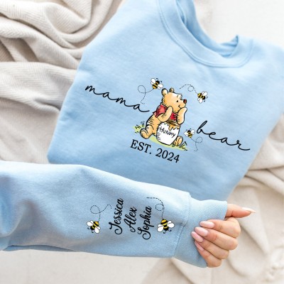 Custom Mama Bear Sweatshirt Mama Est with Kid Name on Sleeve Sweatshirt