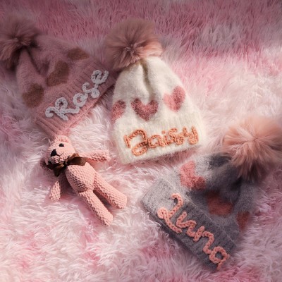 Personalised Embroidered Baby Hat With Pom Toddler Winter Beanies Baby Girl Name Beanie