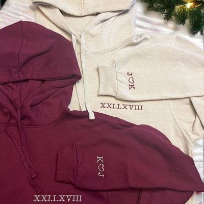 Custom Unisex Embroidery Couples Hoodies Roman Numeral Anniversary Valentines Day Gift