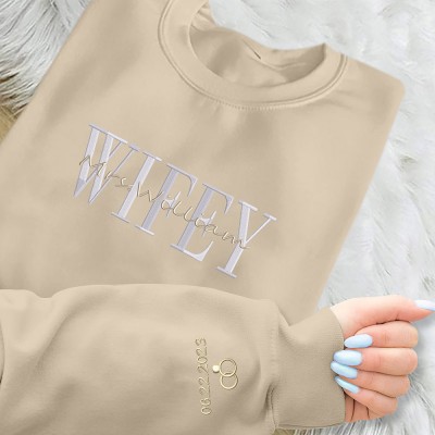 Personalised Embroidered Wifey Hubby Sweatshirt Anniversary Matching Valentine's Day Gift