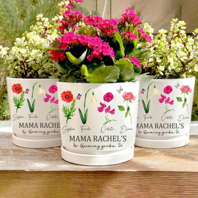 Personalised Birth Month Flower Pots with Grandkids Names, Mother's Day Gift