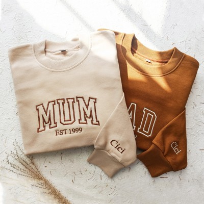 Personalised Embroidered Mum Sweatshirt with Kid Names Pregnancy Announcement Gift.