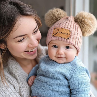 Custom Newborn Baby Pom Beanie Hat with Name