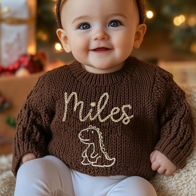 Personalised Hand Embroidered Name Baby Sweater Animal Sweater For Boys And Girls