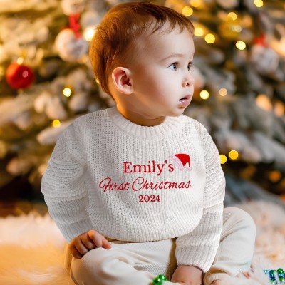 Personalised Hand Embroidered Name Baby Sweater Christmas Sweater