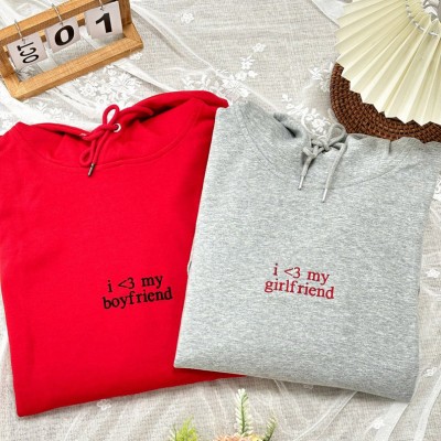 Custom Embroidered i love my girlfriend Couple Matching Hoodies Valentine's Day Gift