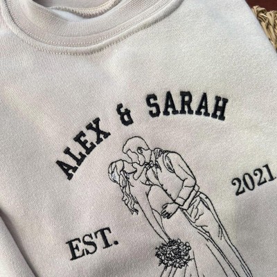 Personalised Couple Embroidered Portrait from Photo Hoodie Anniversary Valentine's Day gift
