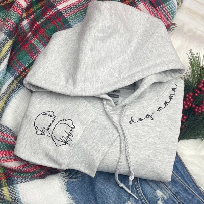 Personalised Dog Mum Hoodie Pet Names and Ears on Sleeve Jumper