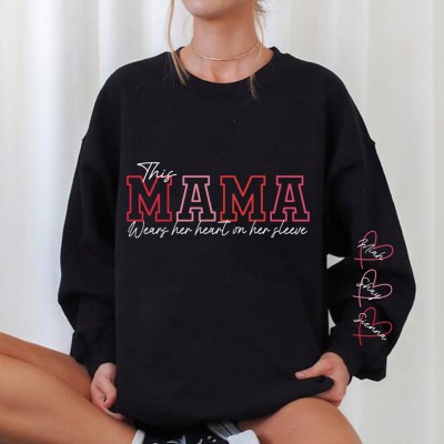 Personalised MAMA Wears Her Heart On Her Sleeve Sweatshirt