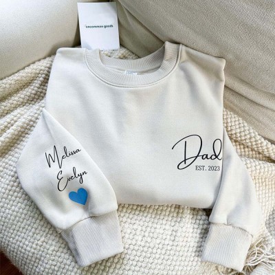 Personalised Dad EST Sweatshirt with Kids' Names and Heart on Sleeve XMAS Gift