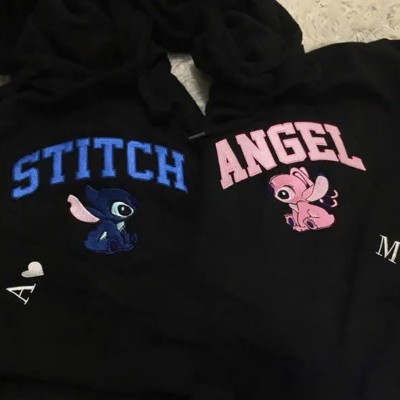 Personalised Embroidered Stitch Angel Couple Sweatshirt with Name Anniversary Gift