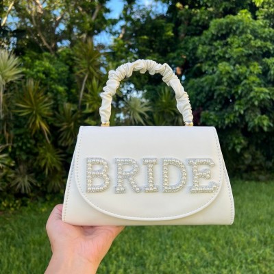Personalised Bridal Bag Pearl Handbag Bride Clutch Bag Wedding Bag Gift for Bride