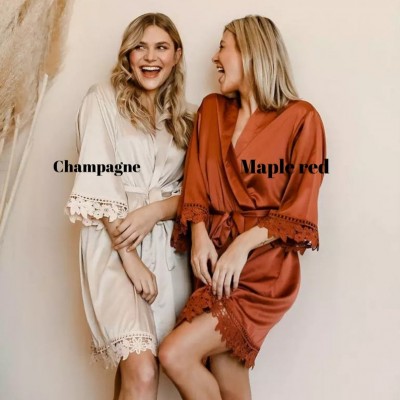 Personalised Bridesmaid Satin Lace Robes for Bridal Party Robes