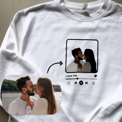 Personalised Embroidered Couple Portrait from Photo Hoodie Anniversary Gift