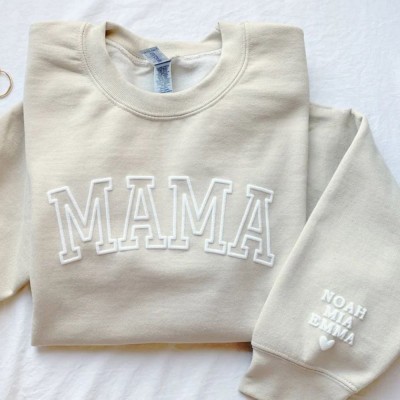 Personalised Mama Sweatshirt with Kid Names on Sleeve Mothers Day Gift