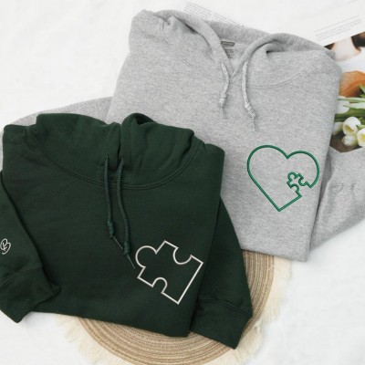 Personalised Couples Matching Embroidered You Complete Me Heart Puzzle Hoodies Anniversary Gift