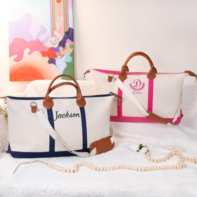 Personalised Travel Bags with Name Embroidered Duffel Bag Canvas Travel Bags