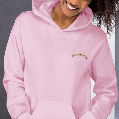 Personalised Embroidery Roman Numeral Hoodie Anniversary Valentines Day Gift