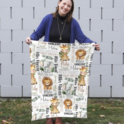 Personalised Animal Baby Name Blanket – Perfect for Baby Showers & Christmas Gifts